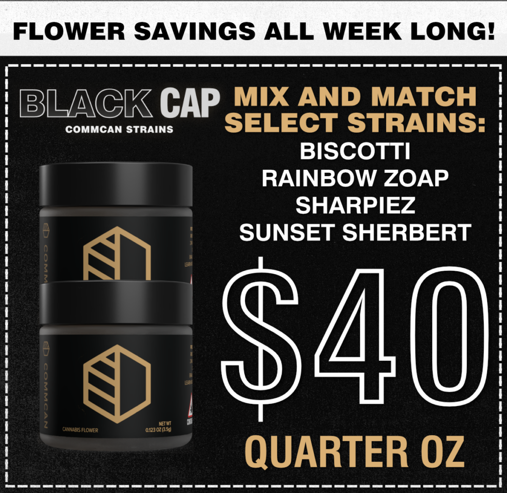 Mix & Match Quarters of Select CommCan Strains! Choose from: Biscotti, Rainbow Zoap, Sharpiez or Sunset Sherbert