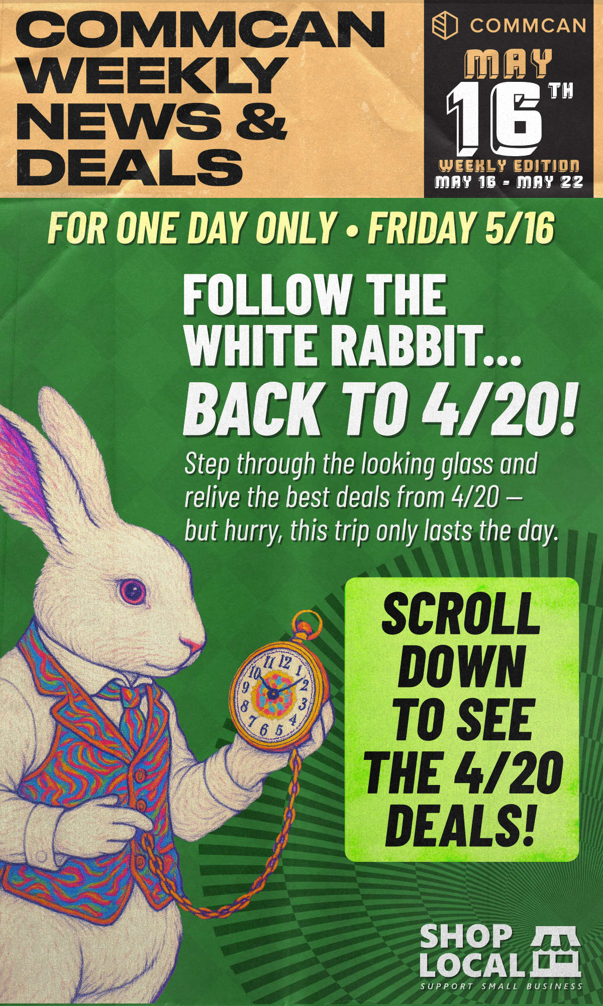 Follow the White Rabbit back to 4/20 – one-day cannabis sale at CommCan on May 16th