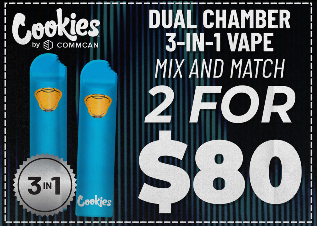Cookies 1g Dual Chamber Disposables – $42.50 each or 2 for $80 deal