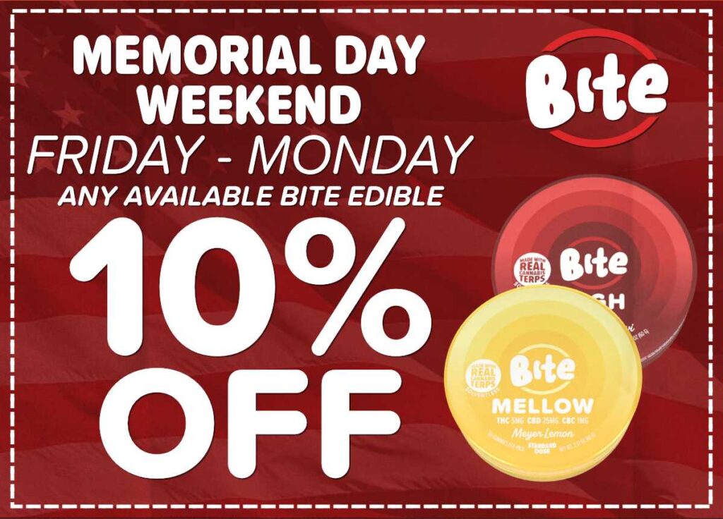 Memorial Day Weekend cannabis deal – 10% off all BiTE edibles, Friday through Monday only at CommCan