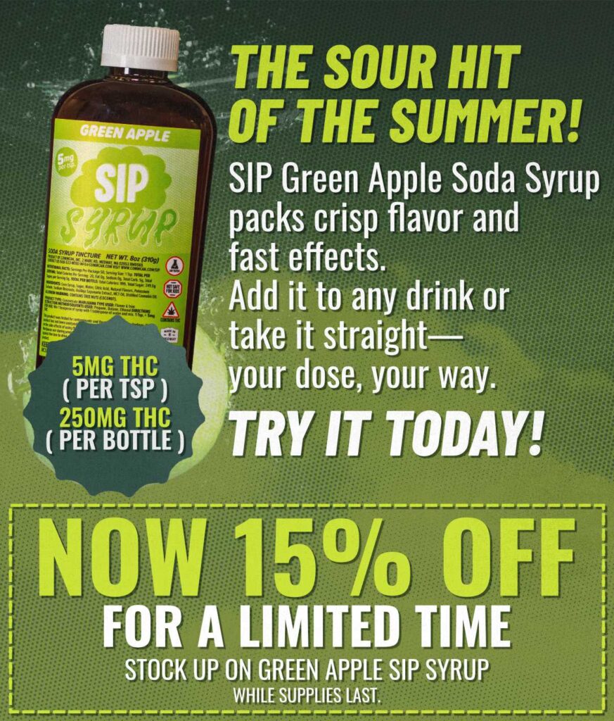 Green Apple THC-infused SiP Syrup on sale – Enjoy 15% off this cannabis tincture at CommCan