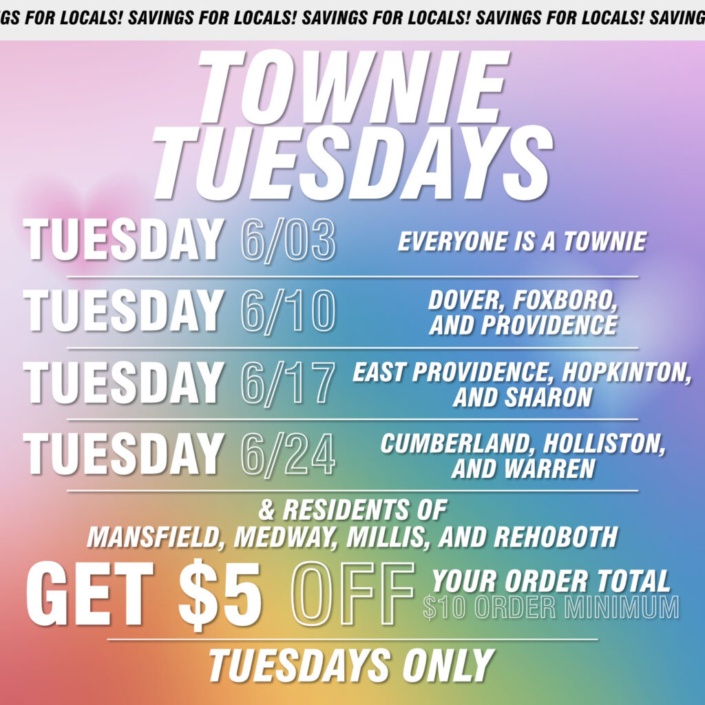 Townie Tuesday at CommCan — everyone’s a townie this Tuesday! Enjoy $5 off any order of $10 or more