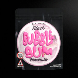 Black Bubble Gum Horchata Strain Eighth Bag render by CommCan, premium cannabis packaging