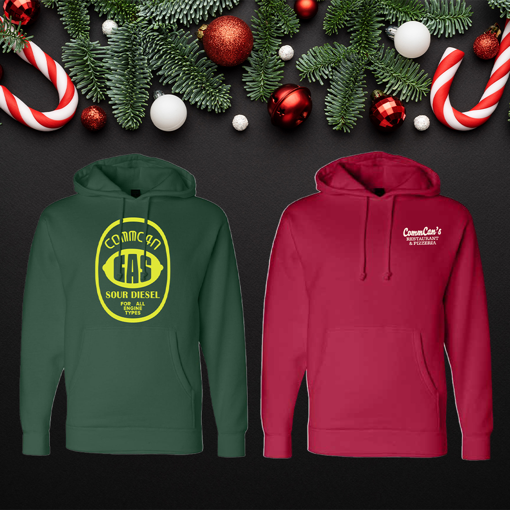 Sour Diesel Hoodie (L), GMO Hoodie (R)